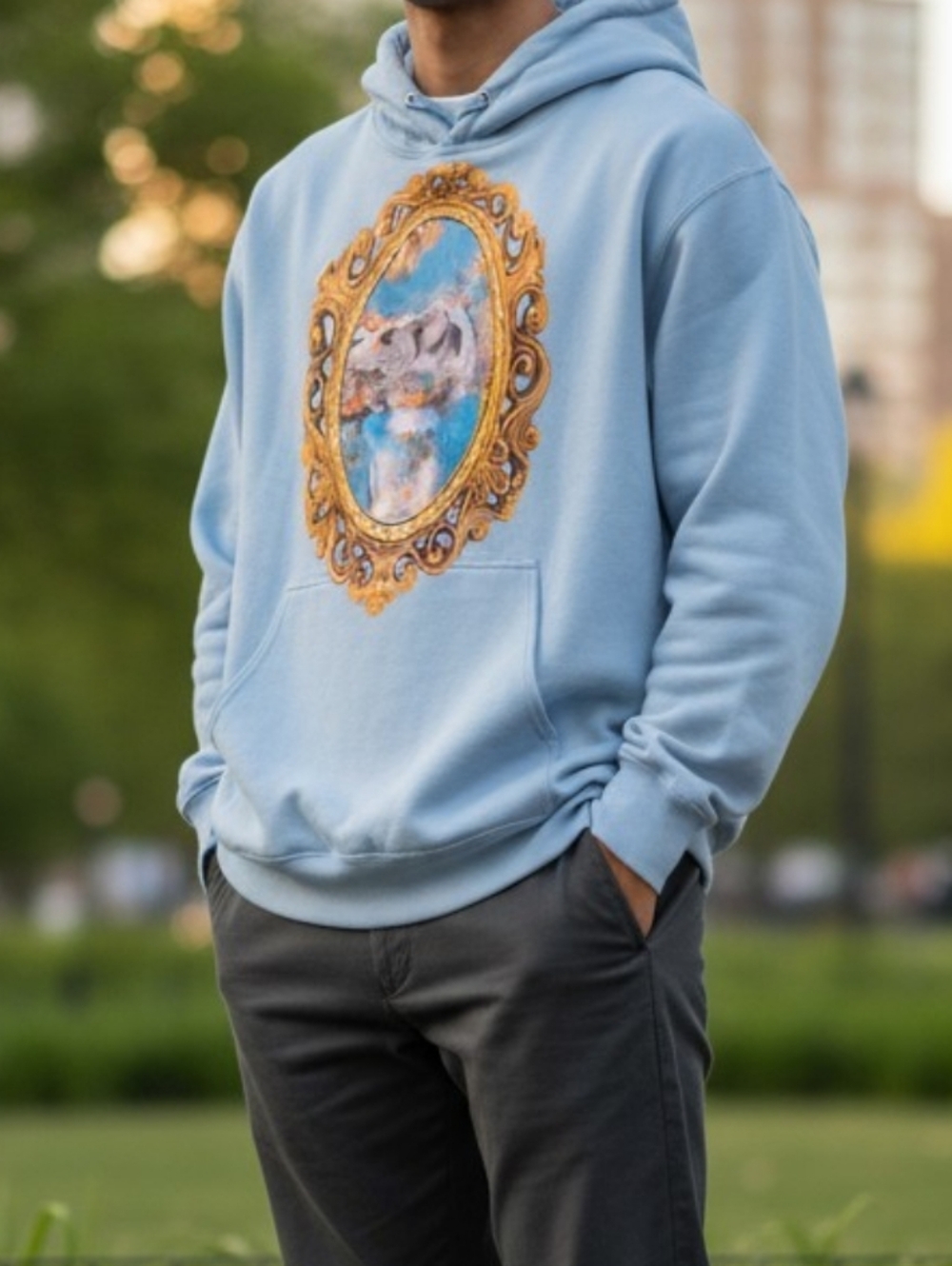 NWOT Light Blue Men's Graphic One Of A Kind Unisex Hoodie Sweatshirt Size M